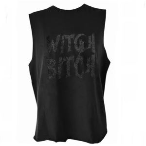 Darkside Witch Bitch Black Glitter Cut Off Women's Shirt Cat Moon Size Medium